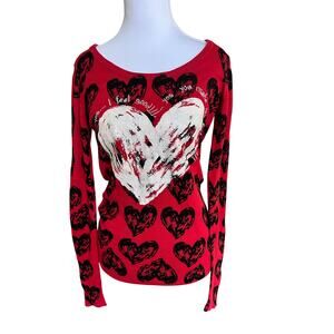 Desigual Red Heart Print Sweater Top Y2K Graphic Long Sleeve Women’s M
